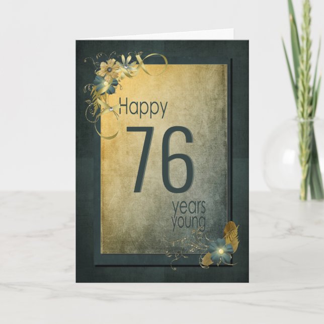 Carte d'anniversaire 76 ans en or vintage (Devant)