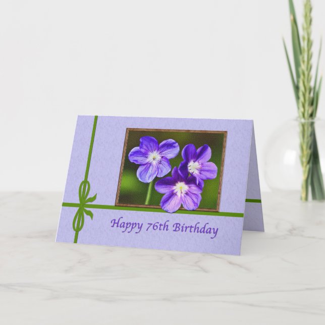Carte d'anniversaire 76e avec Violas pourpres (Devant)