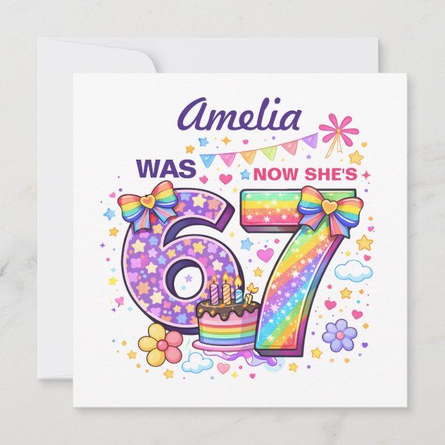 Carte d'anniversaire 7 ans pour filles 'J'avais 6  (Devant)