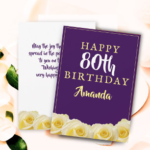 Carte d'anniversaire 80 ans Fleur de Rose Jaune Fl