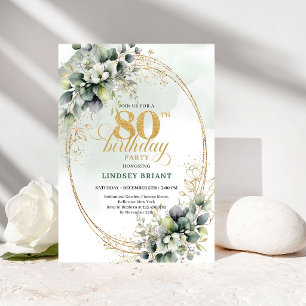 Carte d'anniversaire 80 ans romantique Boho verte
