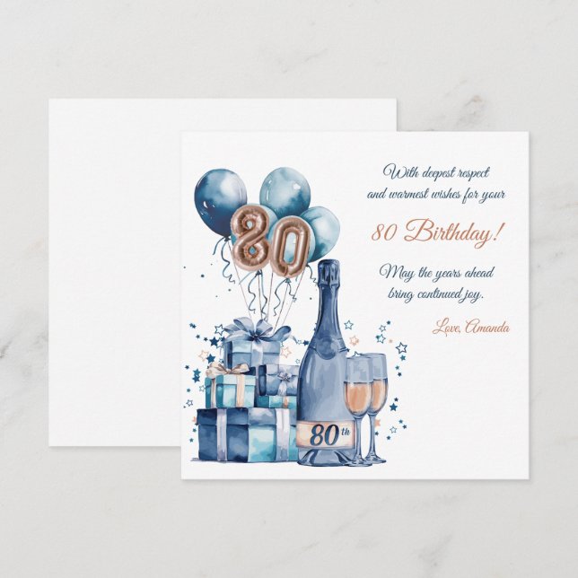 Carte d'anniversaire 80e personnalisée pour hommes (Devant / Derrière)
