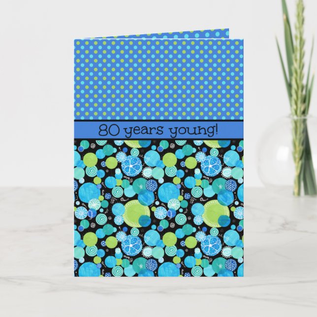 Carte d'anniversaire 80th : Quirky Moons et Pois (Devant)