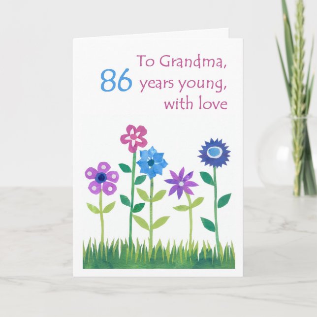 Carte d'anniversaire 86e pour grand-mère - Fleurs (Devant)