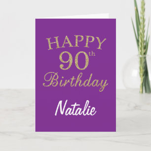 Carte d'anniversaire 90 ans à paillettes violettes