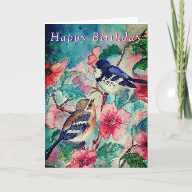 Carte d'Anniversaire à deux oiseaux (Devant)