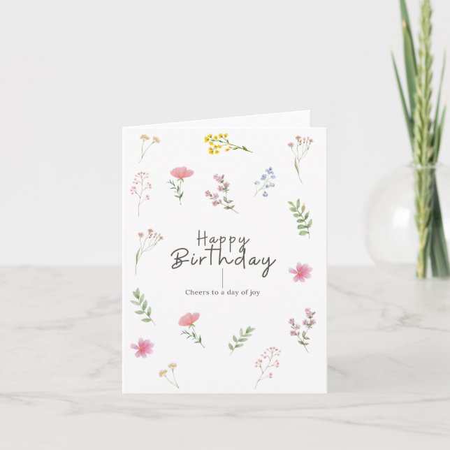 Carte d'anniversaire à fleurs minimale (Devant)