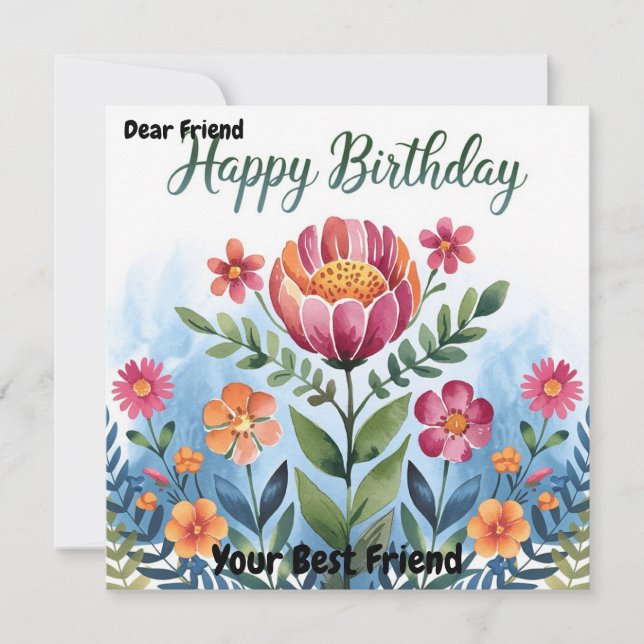 Carte d'anniversaire à motif floral aquarelle magn (Devant)