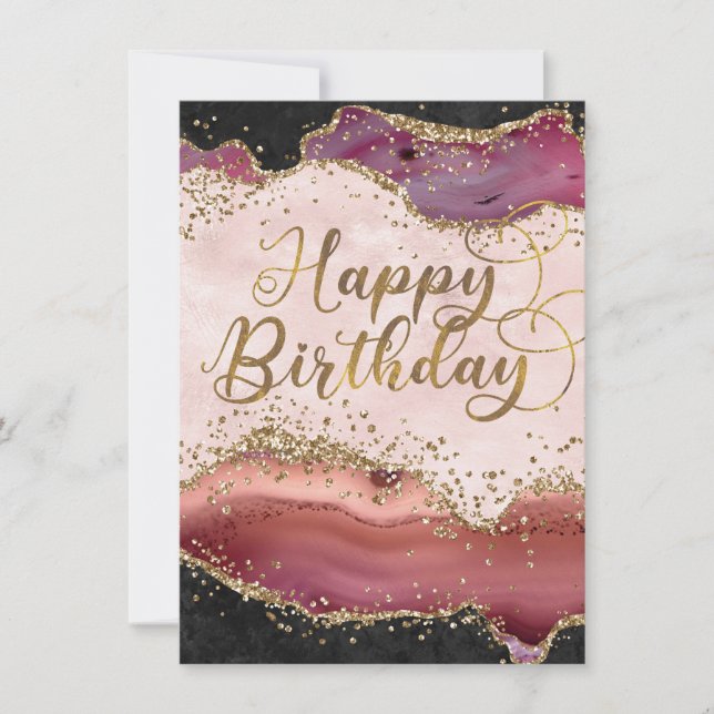 Carte d'anniversaire à paillettines en agate rose  (Devant)