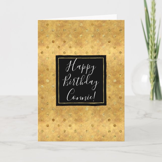 Carte d'anniversaire à points dorés élégants (Devant)