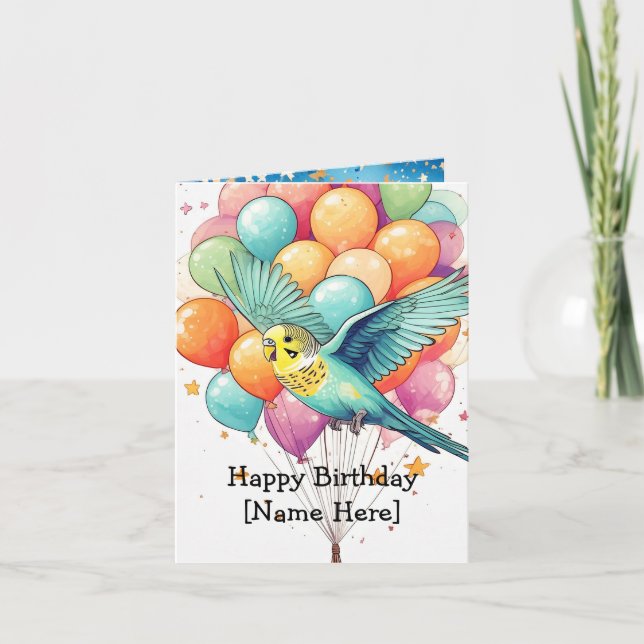 Carte d'anniversaire à thème Budgie personnalisabl (Devant)