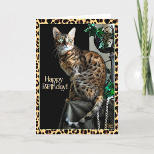Carte d'anniversaire à thème chat à motif léopard