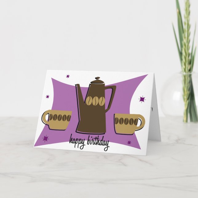 Carte d'anniversaire à thème de café de style rétr (Devant)