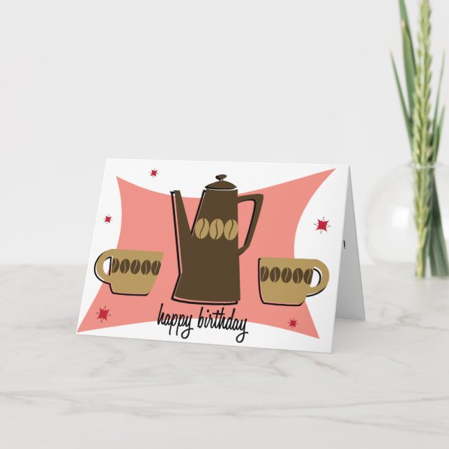 Carte d'anniversaire à thème de café de style rétr (Devant)