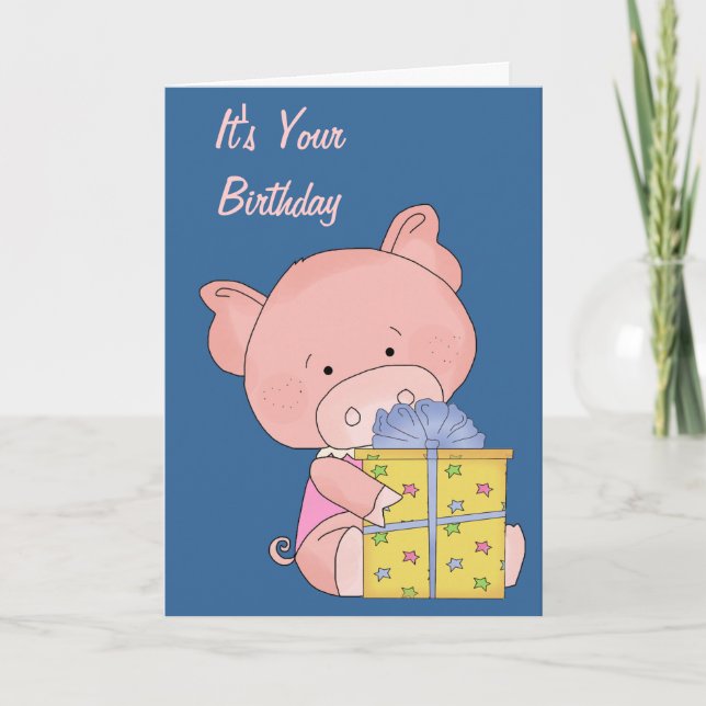 Carte d'anniversaire adorable de porc (Devant)