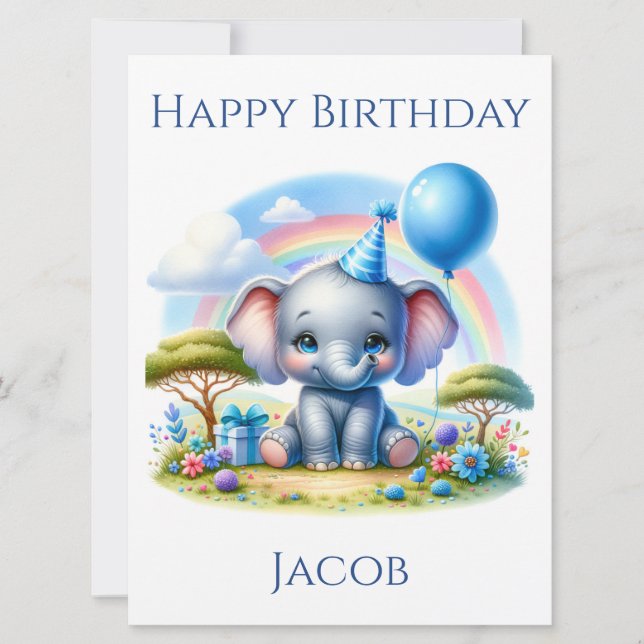 Carte d'anniversaire adorable Elephant Birthday (Devant)