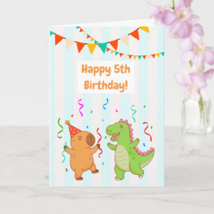 Carte d'anniversaire adorable T-Rex Capybara 5 ans
