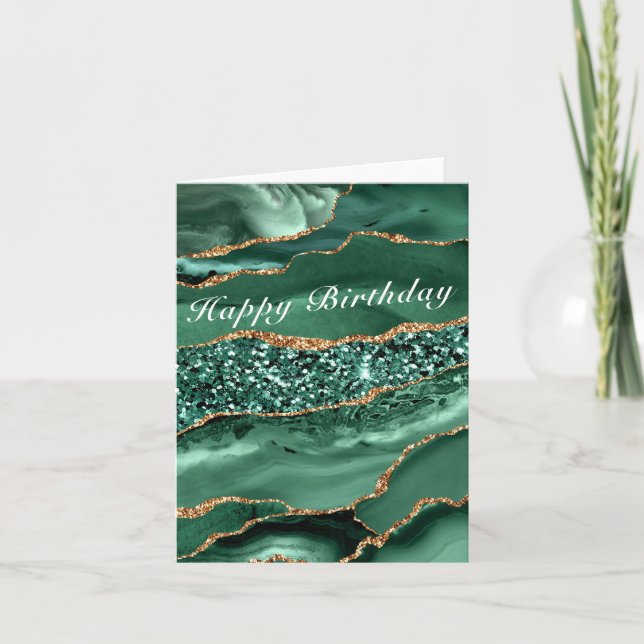 Carte d'anniversaire Agate Green Gold Parties scin (Devant)
