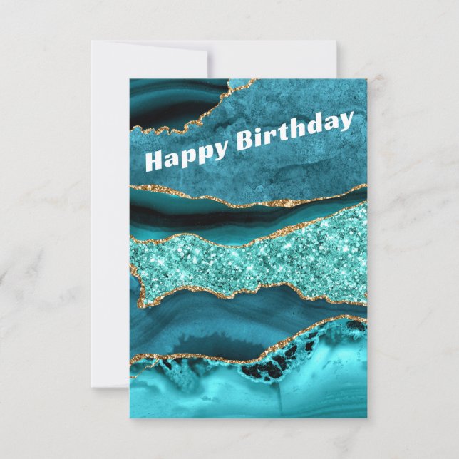 Carte d'anniversaire Agate Turquoise Bleu Or Aqua  (Devant)