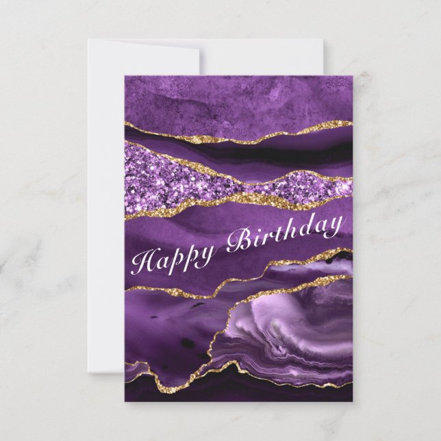 Carte d'anniversaire Agate Violet et Or Paillettes (Devant)