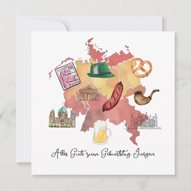 Carte d'anniversaire allemande joyeuse, Alles Gute (Devant)