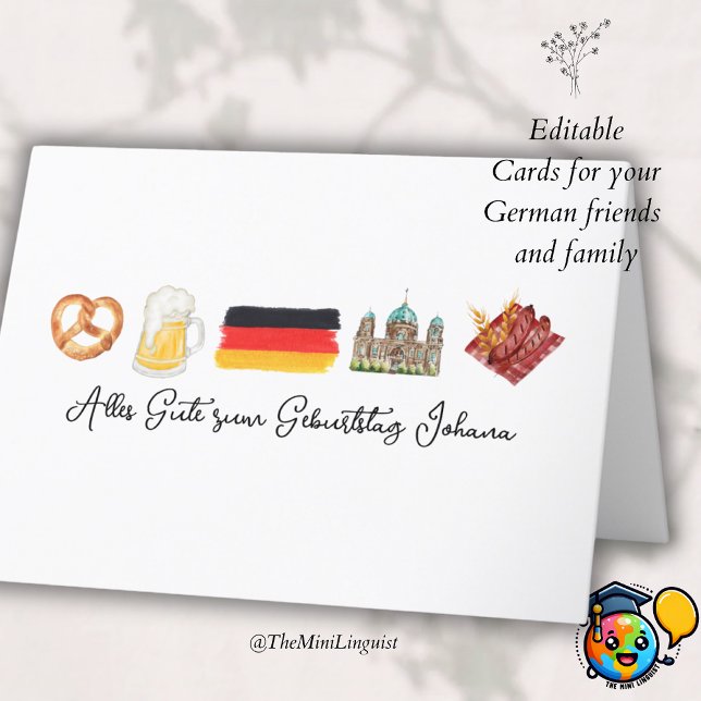 Carte d'anniversaire allemande joyeuse, Alles Gute (Créateur téléchargé)
