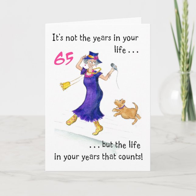 Carte d'anniversaire amusante 65e pour une femme (Devant)