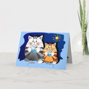 Carte d'anniversaire amusante avec des chats mange