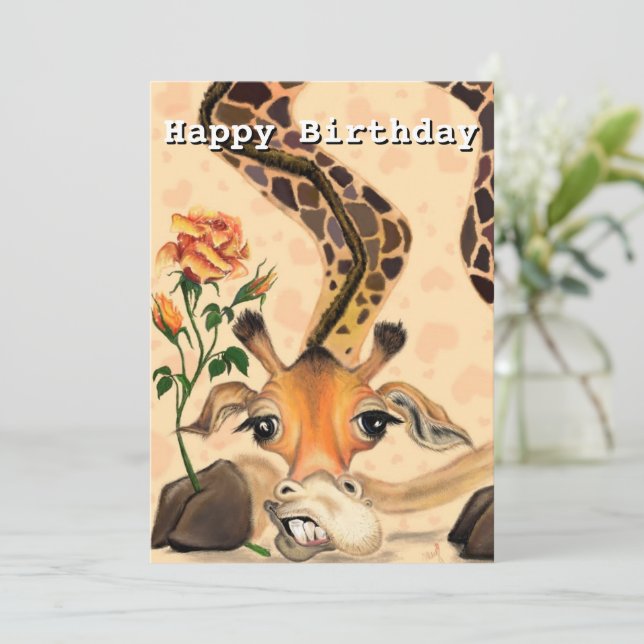 Carte d'anniversaire amusante avec Giraffe romanti (Debout devant)