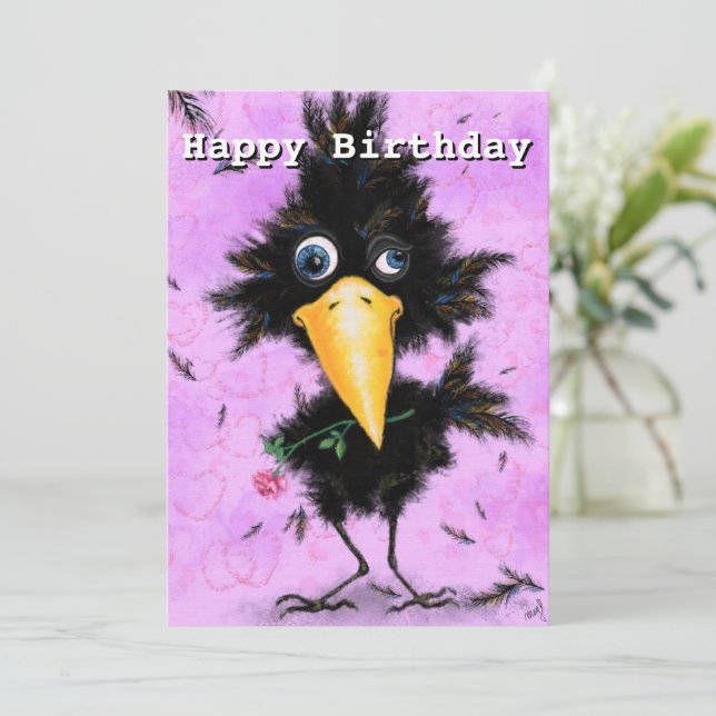 Carte d'anniversaire amusante avec un oiseau roman (Debout devant)
