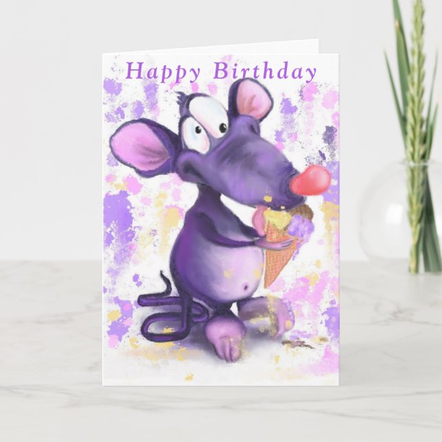 Carte d'anniversaire amusante Bonne Souris Mangez  (Devant)