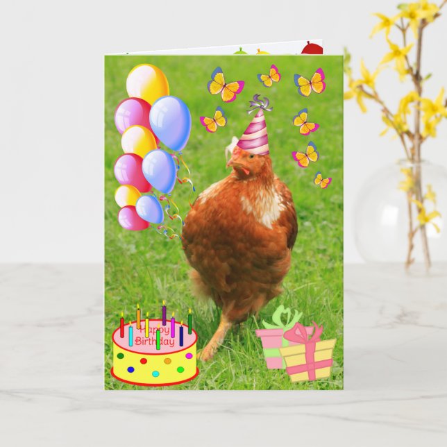 Carte d'anniversaire amusante pour le poulet de fê (Fleur jaune)
