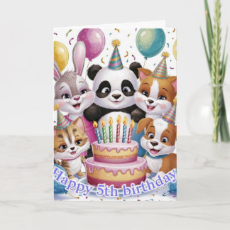 Carte d'anniversaire Animaux de Fête Mignons 5 ans