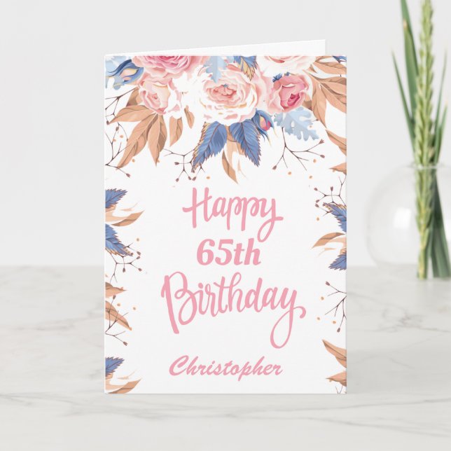 Carte d'anniversaire aquarelle botanique fleurs ro (Devant)