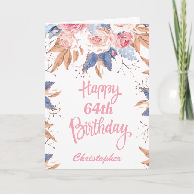 Carte d'anniversaire aquarelle botanique fleurs ro (Devant)