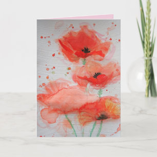 Carte d'anniversaire aquarelle Coquelicots Rouge v