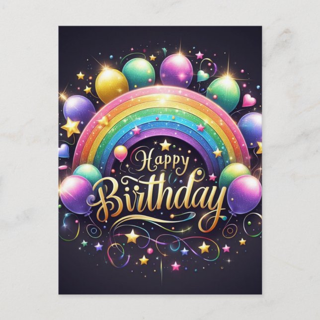 Carte d'anniversaire - arc-en-ciel pailleté (Devant)