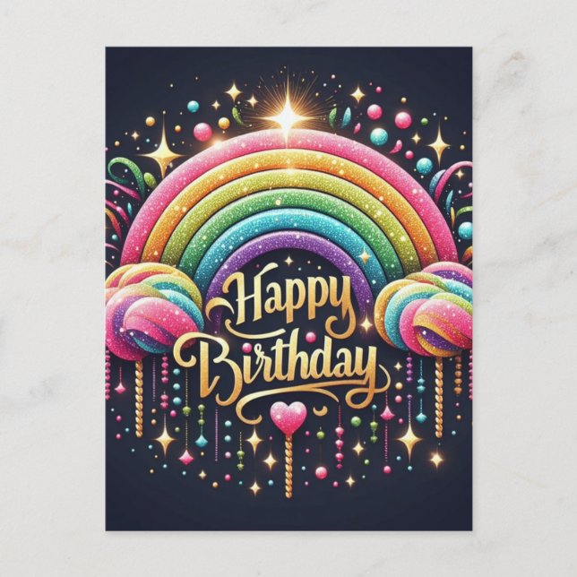 Carte d'anniversaire - arc-en-ciel pailleté (Devant)
