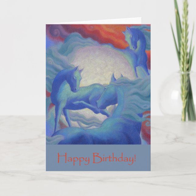 Carte d'anniversaire Art Déco Chevaux (Devant)
