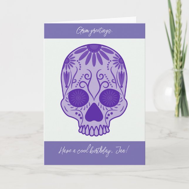 Carte d'anniversaire au crâne de sucre pourpre (Devant)