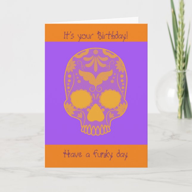 Carte d'anniversaire au crâne floral orange (Devant)