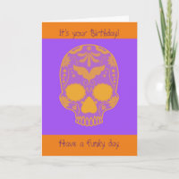 Carte d'anniversaire au crâne floral orange