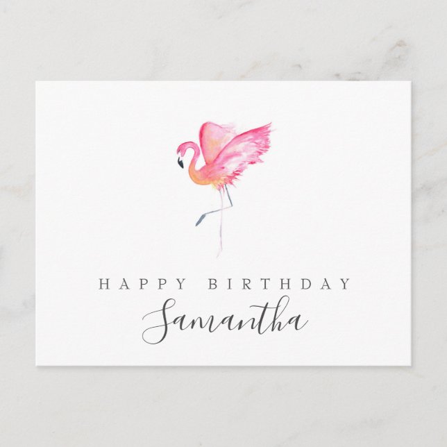 Carte d'anniversaire au flamant rose aquarelle (Devant)