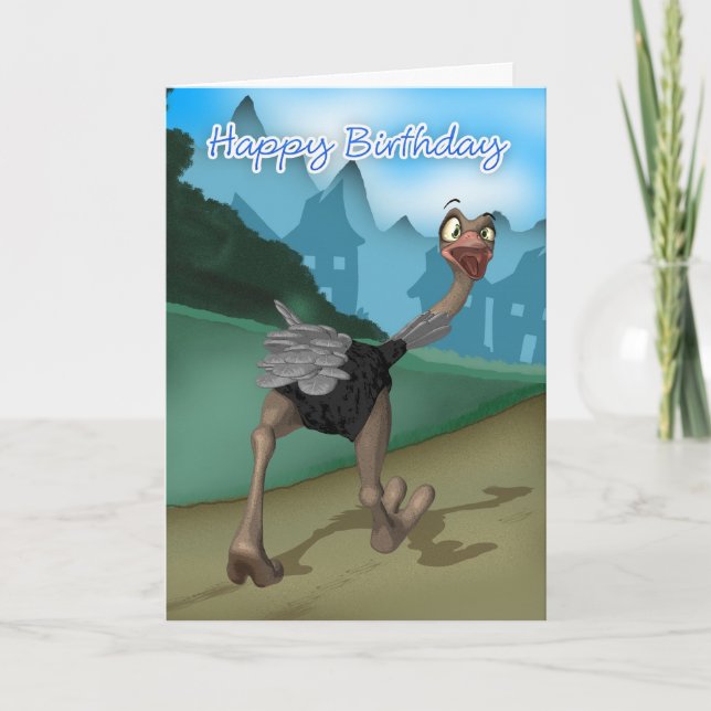 Carte d'anniversaire - autruche de bande dessinée (Devant)