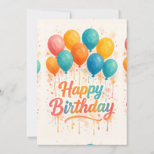Carte d'anniversaire aux ballons aquarelles coloré