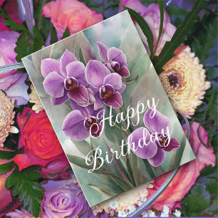 Carte d'anniversaire aux Orchidées Roses Magenta H