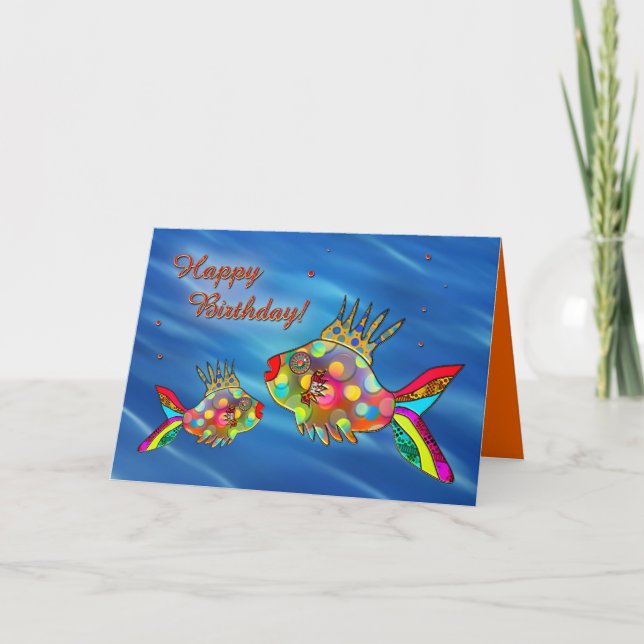 Carte d'anniversaire aux poissons colorés (Devant)