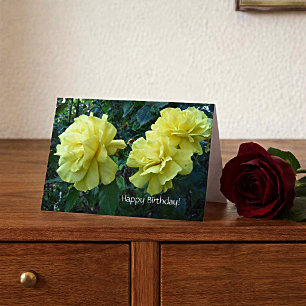Carte d'anniversaire aux roses jaunes