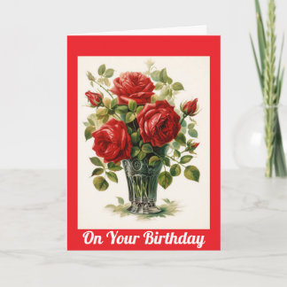 Carte d'anniversaire aux roses rouges vintage