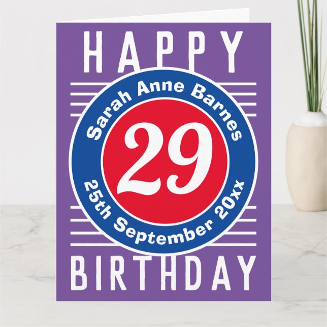 Carte d'anniversaire avec âge, nom et date (Devant)
